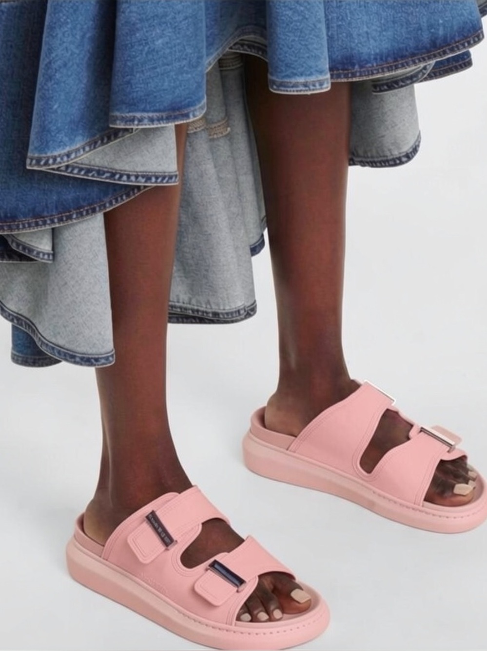 Alexander McQueen Buckle Slide Sandals Pink/Silver Size-US 9/EUR 39 NIB